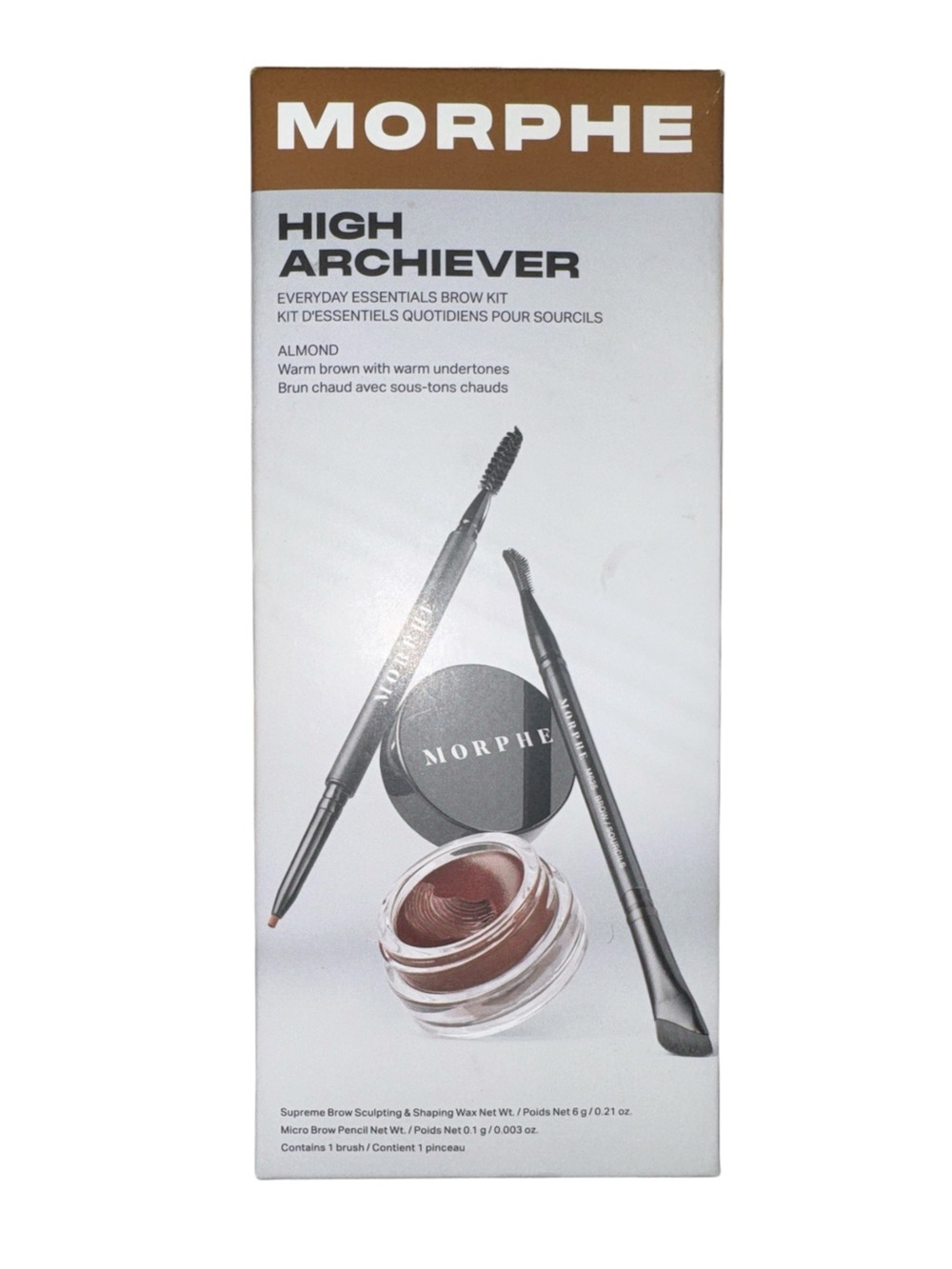 Morphe High Archiever 3 Piece Brow Kit - ALMOND NIB-Unopened-stock photos used.
